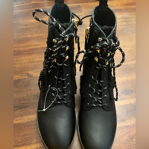 NWOT Kate Spade Combat Boot Leather Faux Fur Lug Sole Sz 6B Style Raquelle - Picture 1 of 7